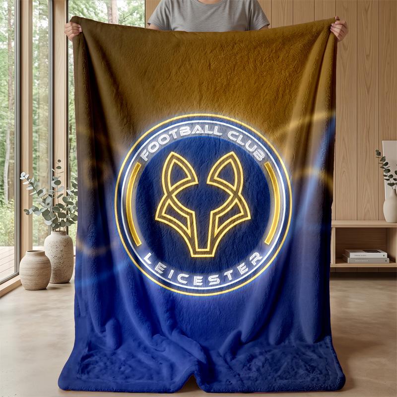 Leicester City Football Print Flannel Blanket, Soft Warm Lightweight Throw Blanket for Sofa Bed Camping