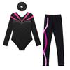 Комплект гимнастического купальника с длинным рукавом и V-образным вырезом, блестящими стразами, контрастной расцветки, в комплекте с леггинсами и повязкой для волос
