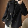 Women Fall Winter Woolen Coat Double-breasted Lapel Long Sleeve Loose Solid Color Thickened Warm Formal Business Style OL Commute Jacket