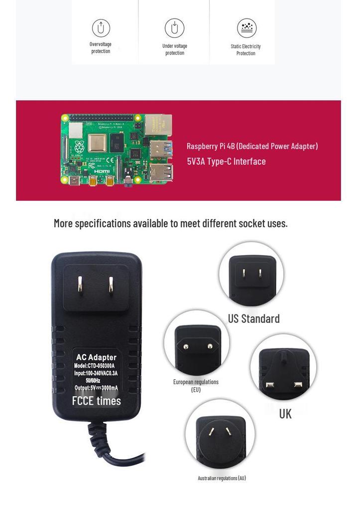 Блок питания 5V 3A Type-C для Raspberry Pi 4B с переключателем