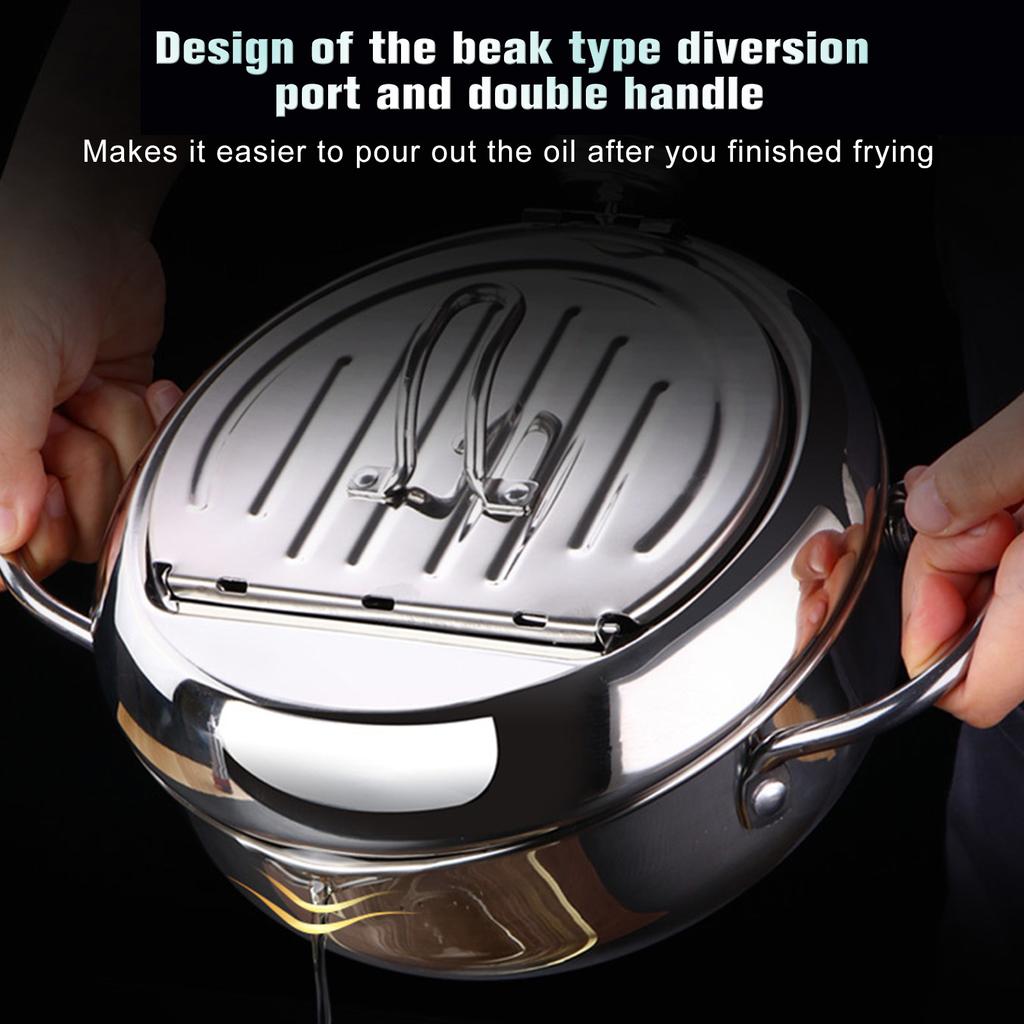 Фритюрница в японском стиле из нержавеющей стали с термометром и подставкой для слива масла