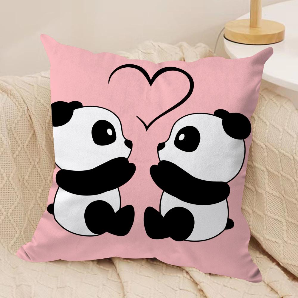 Lovely Panda Cushion Cover Soft Plush Fabric Double-Sided Printed Sofa Cushion Cover For All Seasons Home Decor Gift