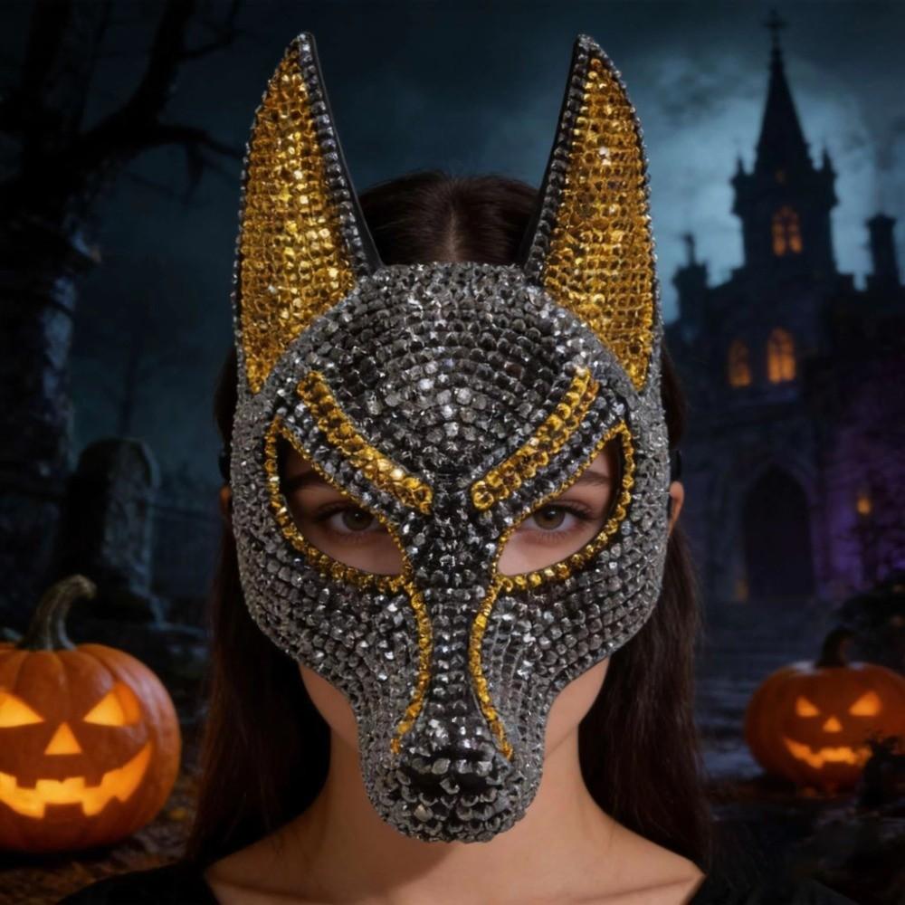Wolf Head Shape Rhinestone Wolf Head Mask Masquerade Costume Mask Halloween Parties