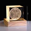 3D Хрустальная Лунная Лампа с USB LED Подсветкой и Деревянной Подставкой | Теплый Белый Хрустальный Кубик Ночник для Спальни, Домашний Декор