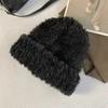 Women Winter Hat Fuzzy Faux Fur Brimless Solid Color Dome Windproof Warmth Sun Protection Knitted Cap Outdoor Travel Headwear