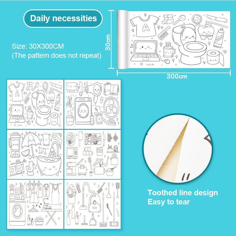 Children'S Drawing Roll Sticky Color Filling Paper Graffiti Scroll Coloring Paper Roll For Kids Diy Painting Educational Toys