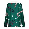Women's Fashion Long Sleeve Christmas Print Party  Collar V-Neck Top