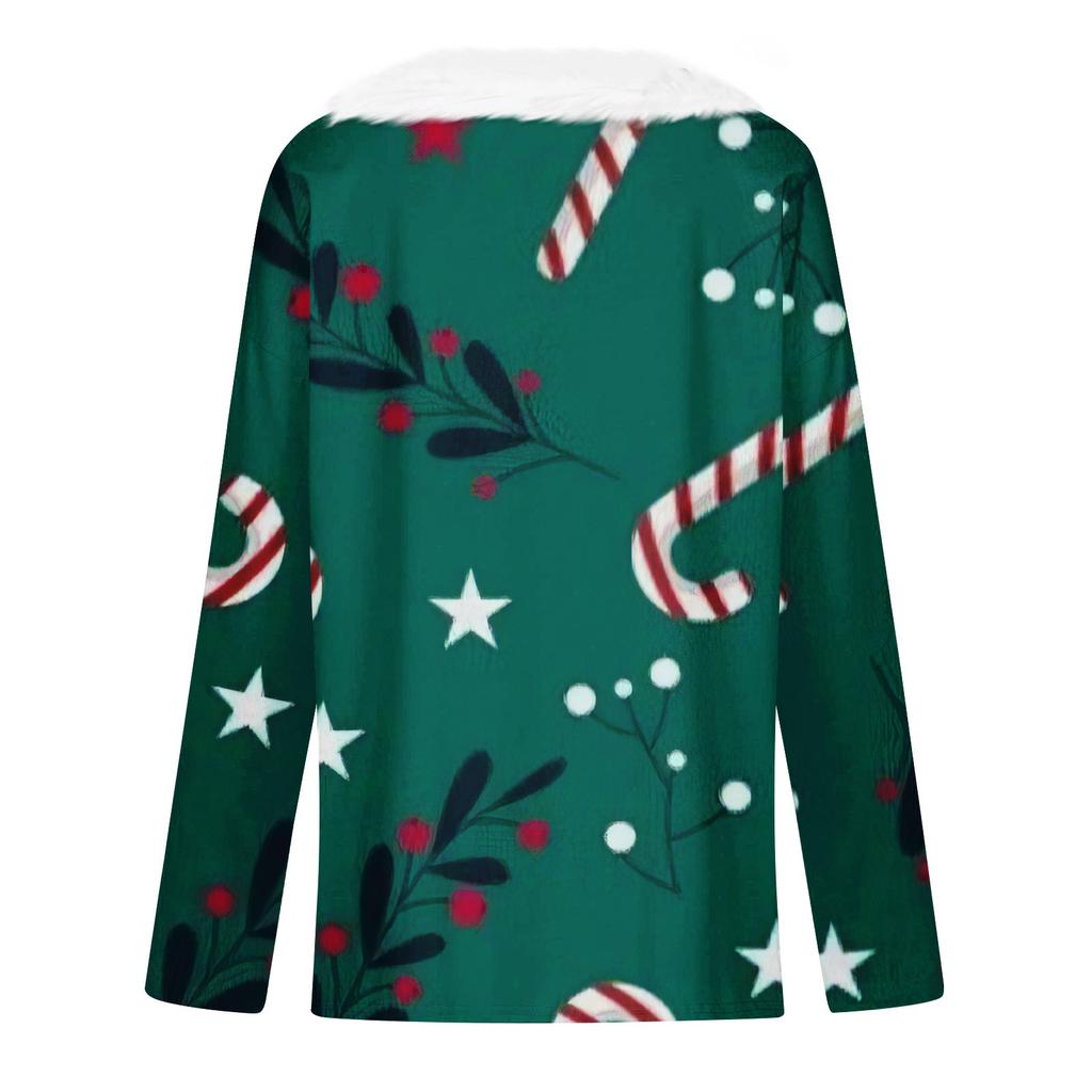 Women's Fashion Long Sleeve Christmas Print Party Collar V-Neck Top
