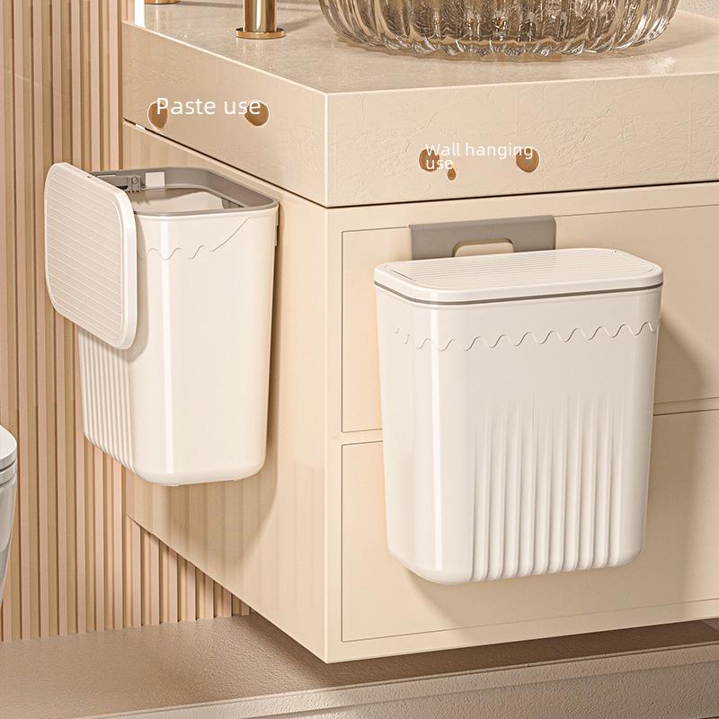 Punch-Free Wall-Mounted Trash Can with Lid - Large Capacity for Kitchen, Bathroom, or Living Room