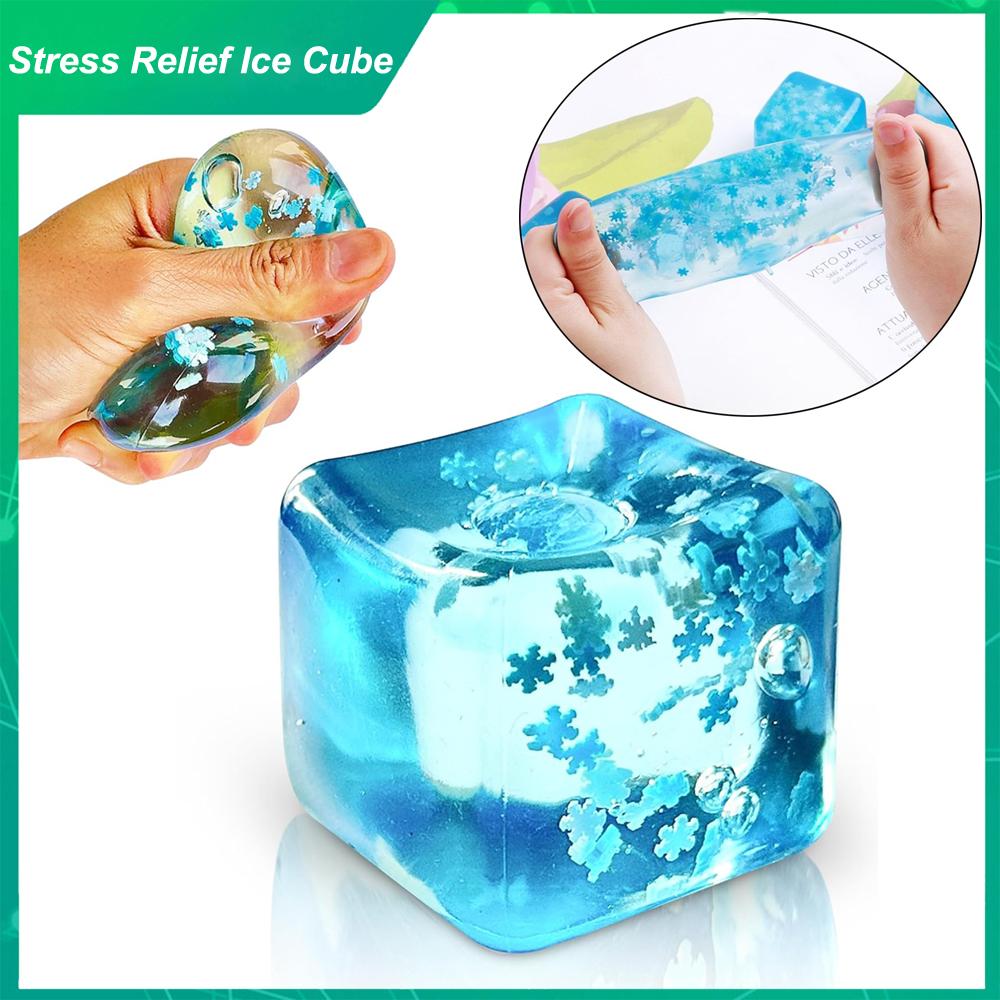 Stress Relief Ice Cube Squishy Toy with Silent Snowflakes-Slow-Rise Square Sensory Fidget for Anxiety Calming Kids/Adults Gift