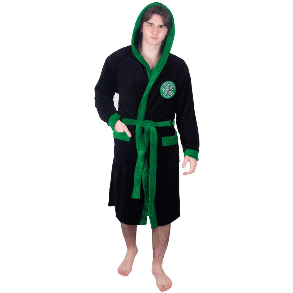 Celtic FC Mens Crest Fleece Contrast Trim Dressing Gown