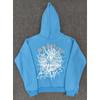 Sp5der Hoodie Oversized Thick Fleece Sweatshirt With Foil Print Spiderweb Design Men Winter Casual Wear