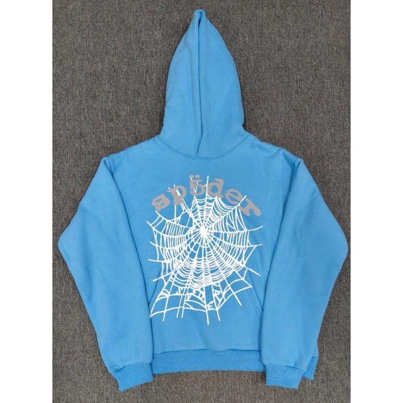 Sp5der Hoodie Oversized Thick Fleece Sweatshirt With Foil Print Spiderweb Design Men Winter Casual Wear