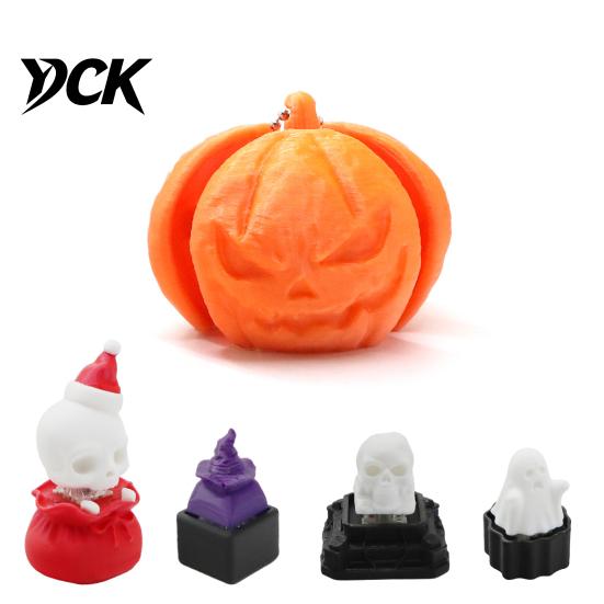 Stress Relief Fidget Button Halloween Clicker for Relief, Pumpkin Skull Ghost Witch Hat Finger Clicker, 3D Printed Push Bag Charm Office Reliever
