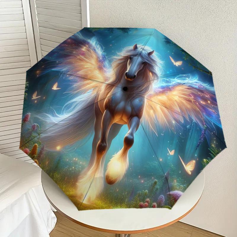 1pc Fantasy Unicorn with Wings Umbrella with Plastic Handle,Suitable for All Seasons Home Travel Outdoor UmbrellaDD357