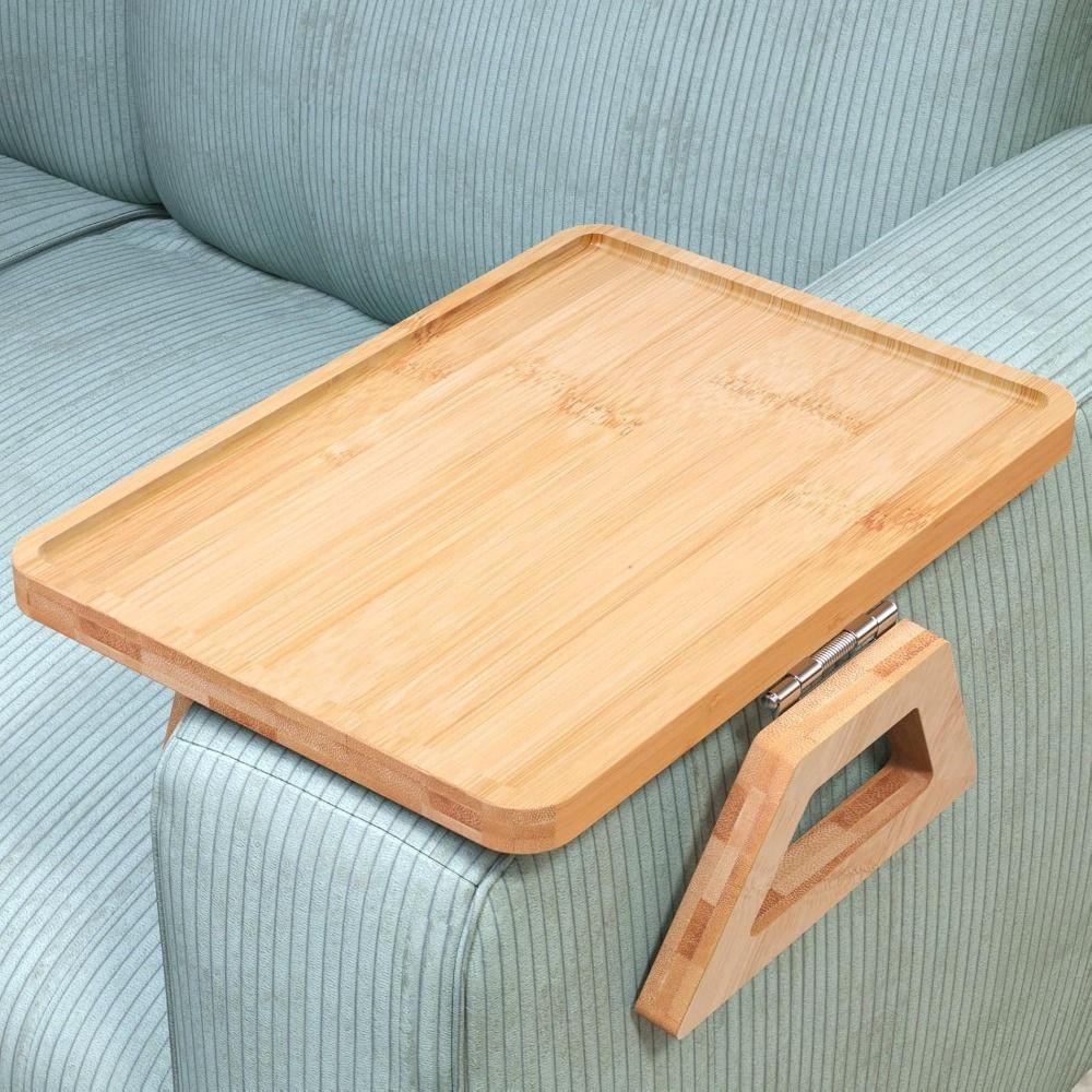 Anti-slip Wooden Folding Sofa Table Clip-On Couch Arm Side Holder Sofa Arm Rest Organizer Home