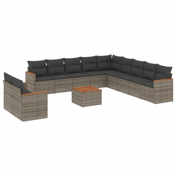 VidaXL Salon de Jardin avec Coussins 12 pcs, Canapés de Terrasse, Ensemble de Meubles de Patio, Mobilier d'Extérieur, Gris 3226137