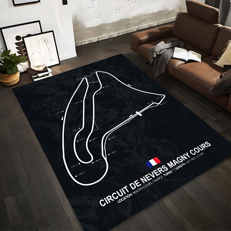 Magny-Cours Race Track Outline Rug Non-slip rug suitable for living room and bedroom sofas.