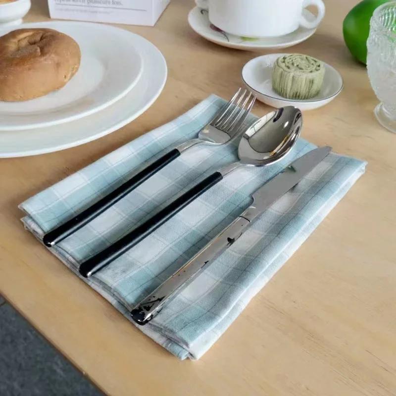 2PCS Christmas Plaid Cloth Napkin 100% Cotton Square Napkin Western Napkin Simple Nordic Style Check Dish Towel Table Decor