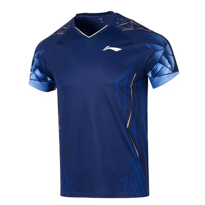 Li Ning Международная Серия Соревнований Спортивный Досуг Простая Цветная Блокировка Футболка с Коротким Рукавом для Бадминтона Унисекс Топы Темно-Пурпурный Синий AAYV021-3