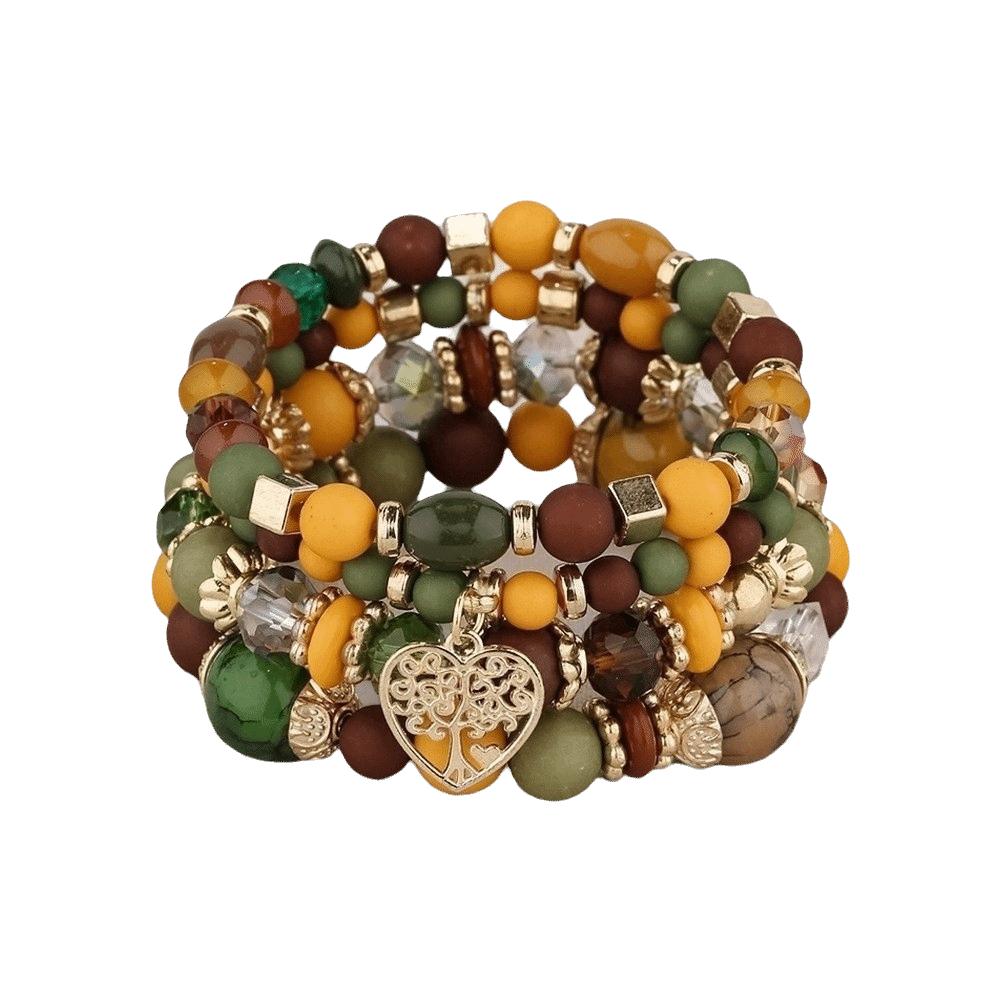 Ethnic Style Bohemian Beads Bracelet Heart Charm Multi-Layer Bracelets Women Bangle Set Women