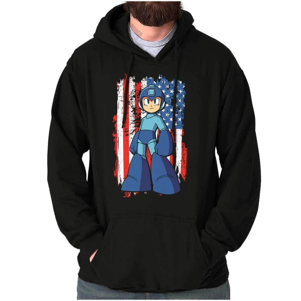 Mega Man Video Game Distressed American Flag Hoodie Hooded Sweatshirt Men Women
