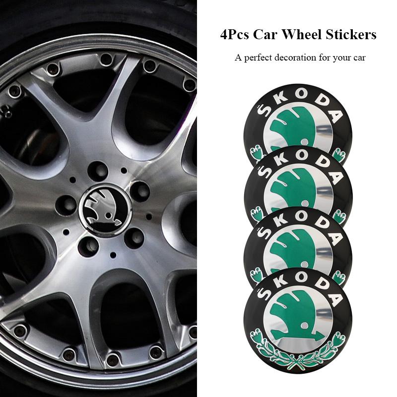 4Pcs Car Emblem Wheel Hub Caps Stickers Decoration For Skoda Octavia Kodiaq Enyaq iV Kamiq Scala Superb Fabia Rapid Citigo Karoq CWN1