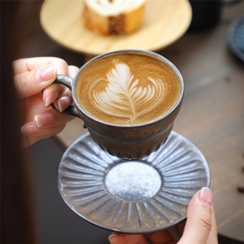 Japanese Retro Ceramic Cup Espresso Cup Saucer Set Afternoon Tea Coarse Pottery Small Capacity Coffee Cup