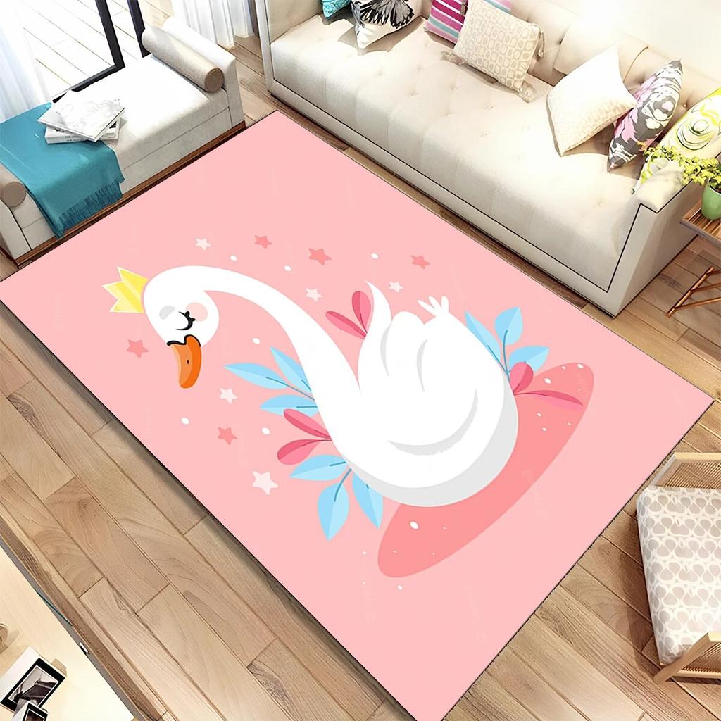 HD Cartoon Cute Swan Cygnus Area Rug,Carpet Rug for Living Room Bedroom Sofa Doormat Decoration, Kids Play Non-slip Floor Mat 3D