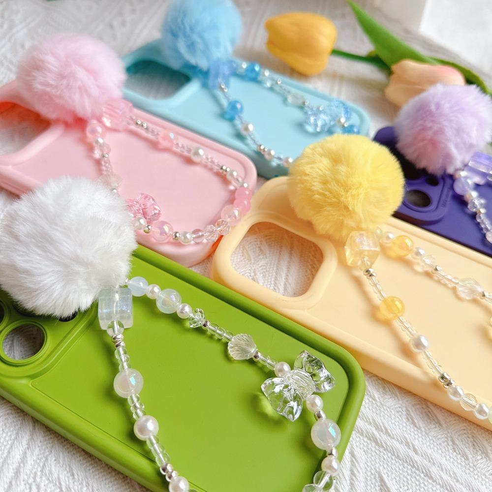 Hair Ball Mobile Phone Chain Sweet Girl Cellphone Pendant Beaded Phone Straps  Bag Pendant