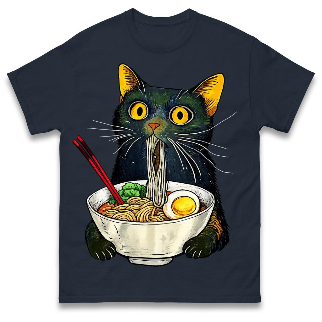 Ramen Noodle Black Cat Foodie Lover Meme T Shirt Tshirt Mens Womens Unisex Tops Tees