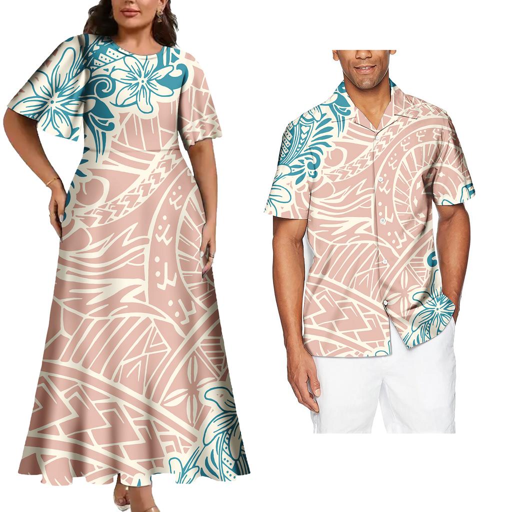 Couple Matching Outfits Women Two Piece Set Evening Dresses Match Man Shirts Customized Polynesian Samoa Tribal Couple Outfits