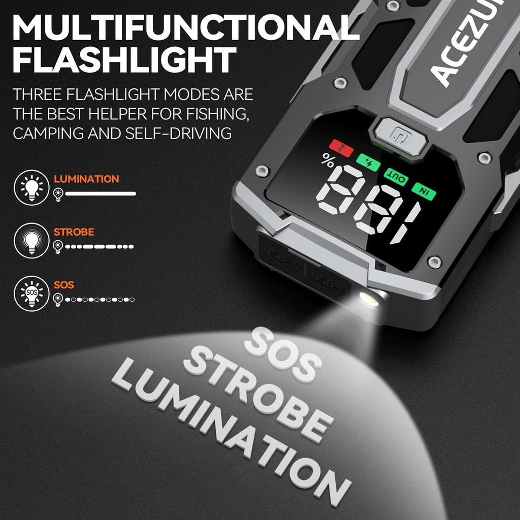 12В 8-в-1 Автомобильный пусковое устройство 3000А, Quick Charge 3.0, LED-экран, до 7.0 л бензинового и 5.5 л дизельного двигателя