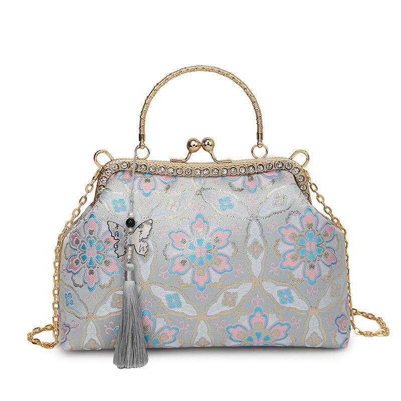 Цветочный клатч для женщин, дизайнерский замок-ракушка с зажимом, ручная работа, кисточки, блестящие сумки, цепочка, сумка-мессенджер на плечо