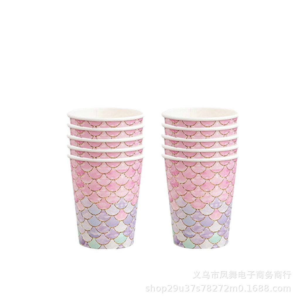 Pink Fish Scale Themed Birthday Decorations Disposable Tablecloth Paper Cup Tissue Paper Plate Party Tableware Set