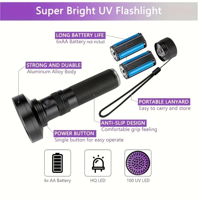 1Support 100Piece LED UV395nm Flashlight IPX4Highly waterproof heavy-duty aluminum alloy blacklight lamp used for detecting scorpions, pet urine
