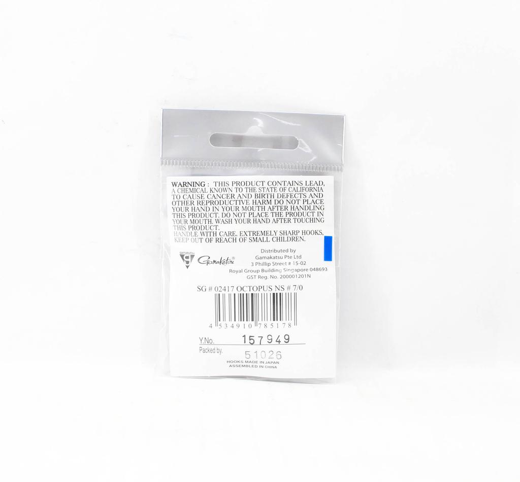 Gamakatsu 02417 Крючки Octopus NSB, размер 7/0, 6 штук в упаковке (5178)