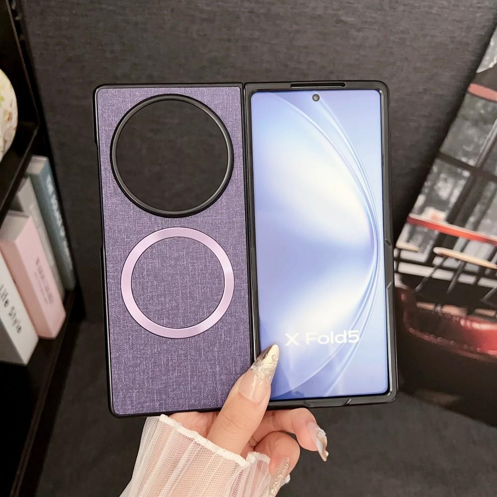 Чехол для VIVO X Fold 5, Роскошный ПУ-ткань, Магнитная, Беспроводная зарядка, Защитная задняя крышка, Чехол-оболочка для телефона VIVO X Fold5