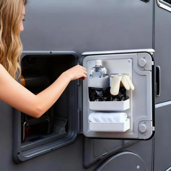 Ящик для хранения в автодоме с несколькими отделениями, органайзер на дверь для дверей автодома, установка без сверления, водонепроницаемый, устойчивый к царапинам, аксессуар для хранения в интерьере автодома
