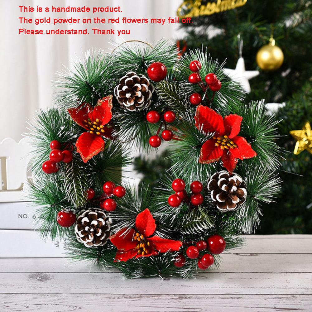 1pc Christmas Wreaths for Front Door, Xmas Decorations Winter Wreaths Home Decorative Wreath with Flowers Pine Cones for Party
