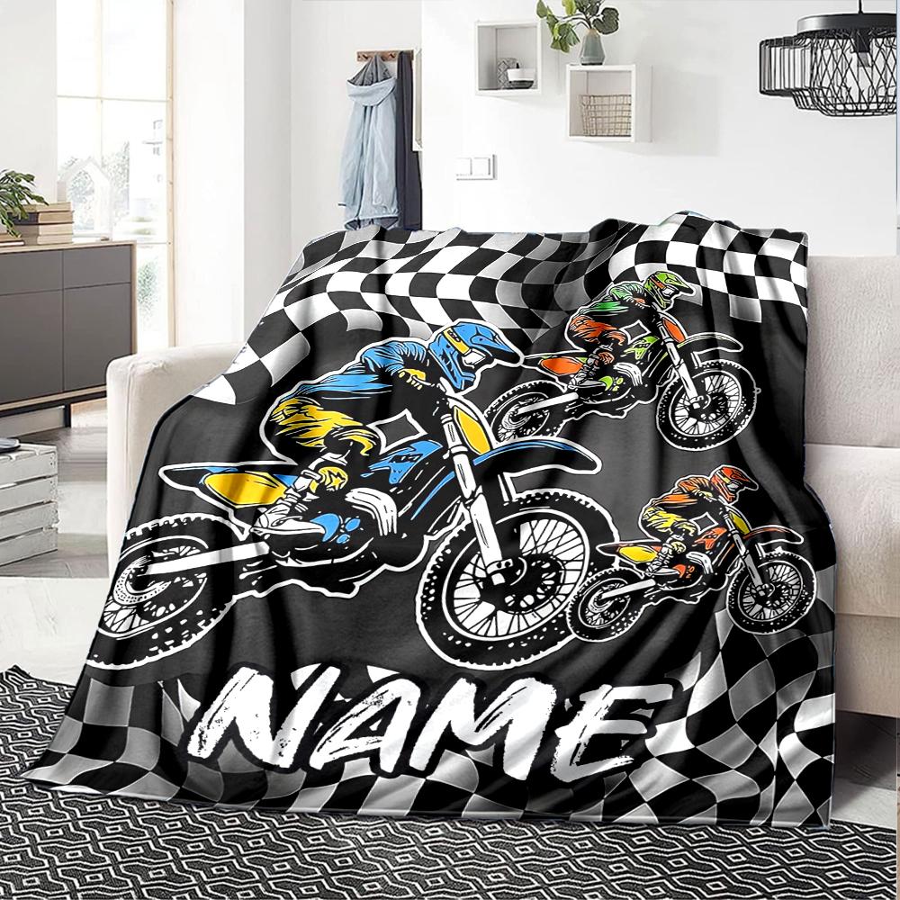 Custom Name off-road motorcycles Theme Printed Blanket - Perfect for Couch, Bed, Travel & Outdoor Use | Machine Washable, Cozy & Durable.