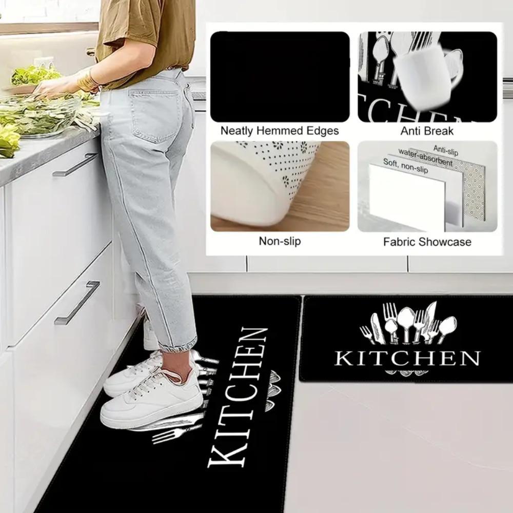 Tableware Pattern Floor Mat Dirt-resistant Doormat Kitchen Carpet Kitchen Runner Rug Entrance