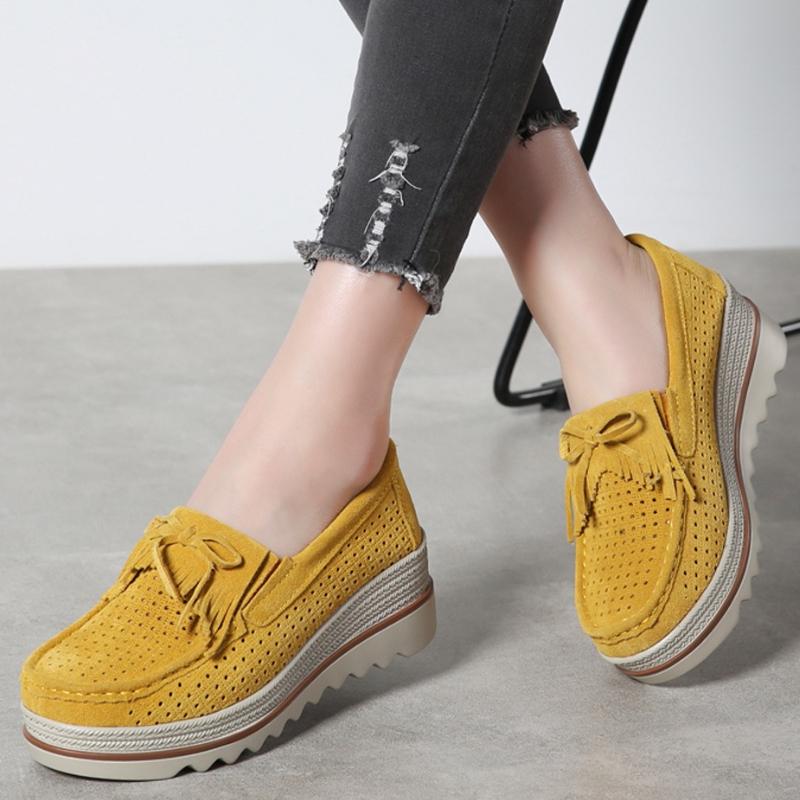 Fashion Macrame Women's Loafers Cow Suede Platform Shoes Slip-on Mother Shoes Walking Shoes Moccasins