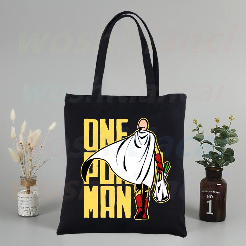 Холщовые сумки на плечо в стиле аниме One Punch Man, большая вместительная сумка Genos Saitama Sensei, сумка для колледжа, черная сумка для покупок