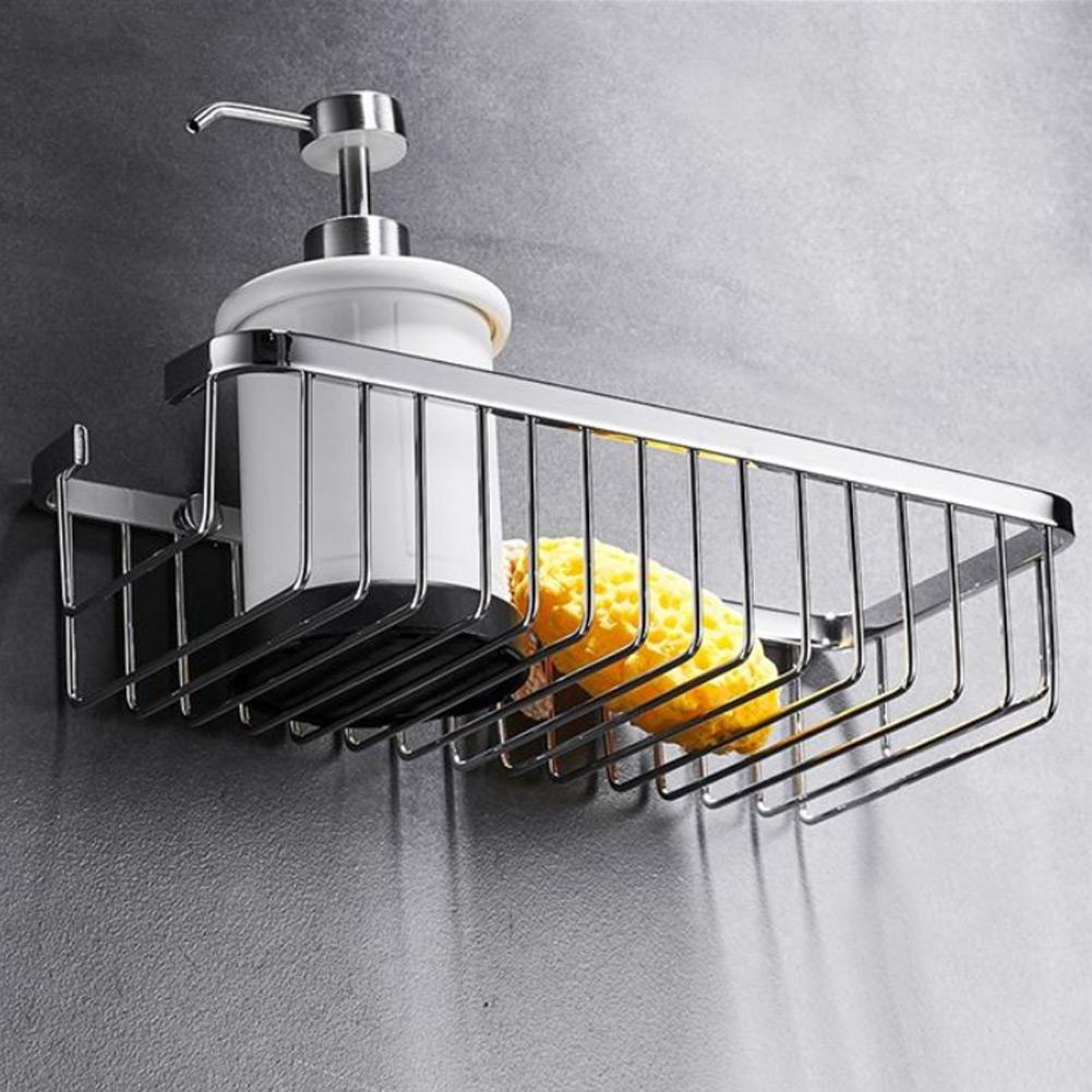 Stainless Steel Wall Mounted Shampoo Conditioner Holder Storage Basket Shelf Organizer Bathroom KitchenStainless Steel