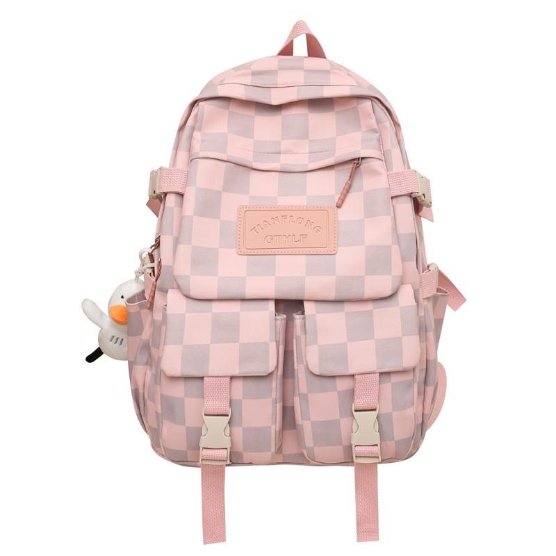 Academy Style Plaid Backpack For Women 2023 New Cross-border Middle School Student Bag Large Capacity Travel Double Shoulder Bag White
