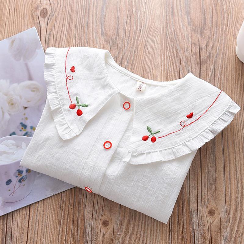 2022 Белая кружевная рубашка с длинным рукавом для девочек - Повседневная весенняя одежда для малышей и школьниц