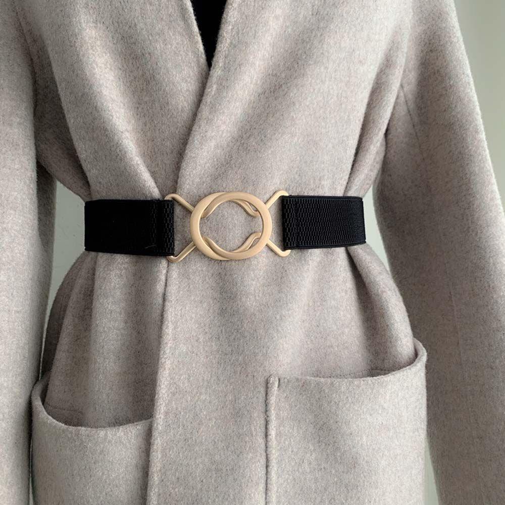 Decoration Geometric Female Waist Strap Gold Round Buckle Belt Women Waistband Elastic Waist Belt