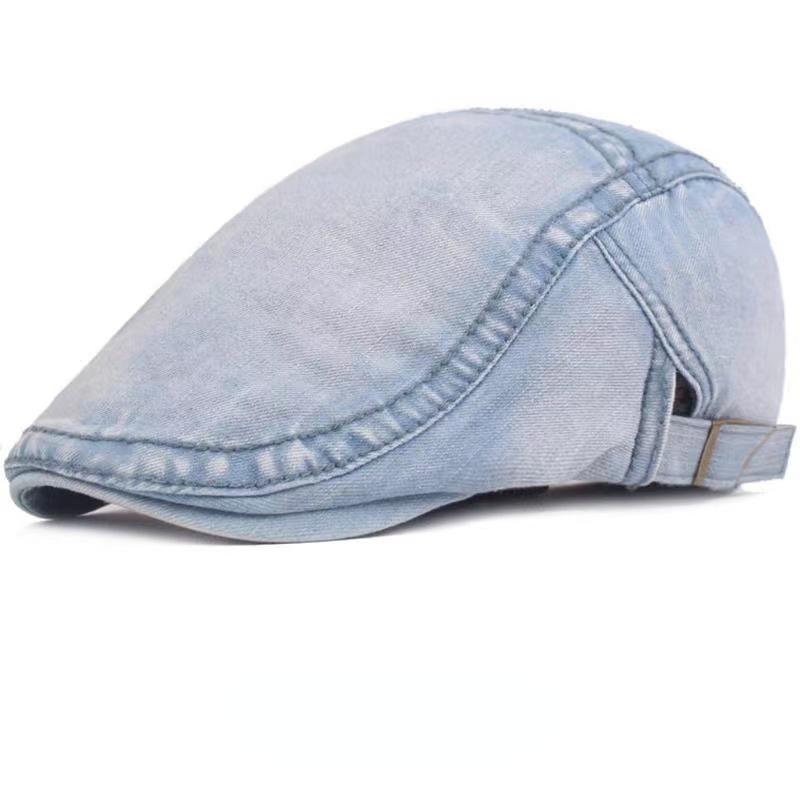 Simple Washed Denim Berets Hat Men Women Spring Summer Peaked Flat Cap Artist Duckbill Hat Casual Herringbone Newsboy Cap