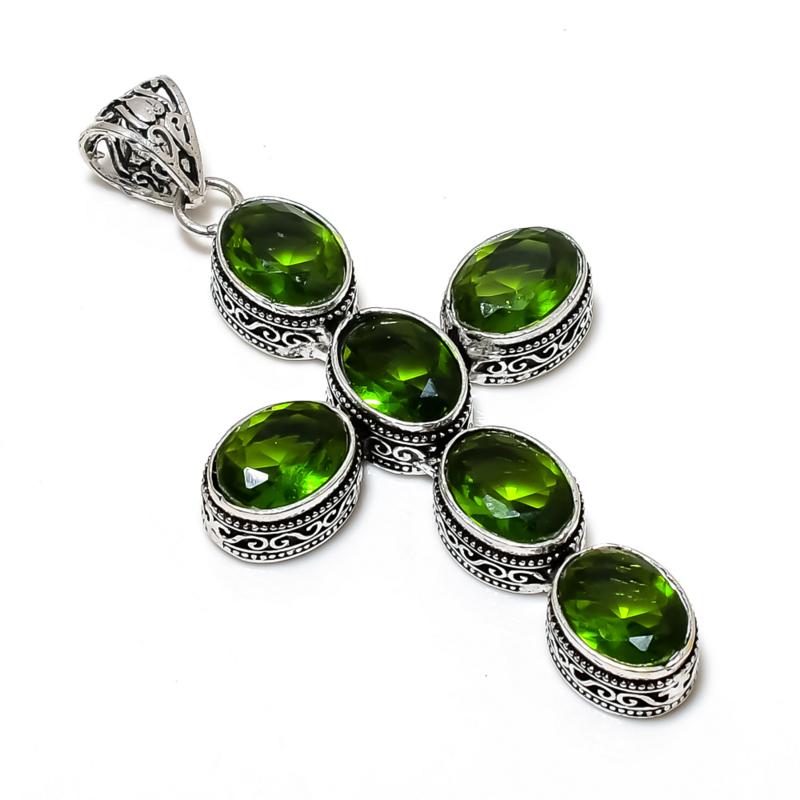 Красивая подвеска с перидотом из серебра 925 пробы - Ручная работа, Дизайн креста, Украшение для повседневной носки, Уникальная подвеска с перидотом, Подарки на День отца